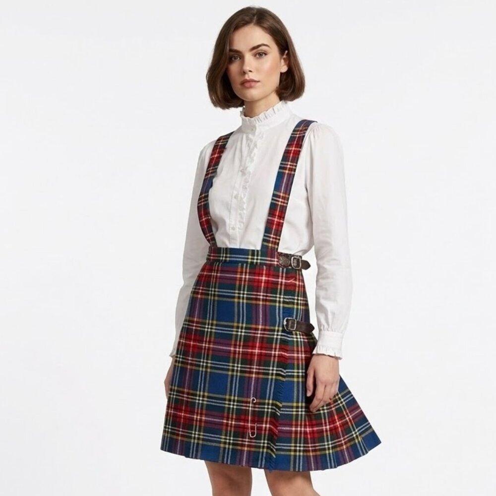 Roxburgh of Scotland Vintage Tartan Plaid Pleated Suspender Kilt Skirt Size 26